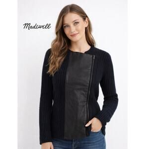 Madewell Merino Wool and Leather Accent Ribbed Sweater